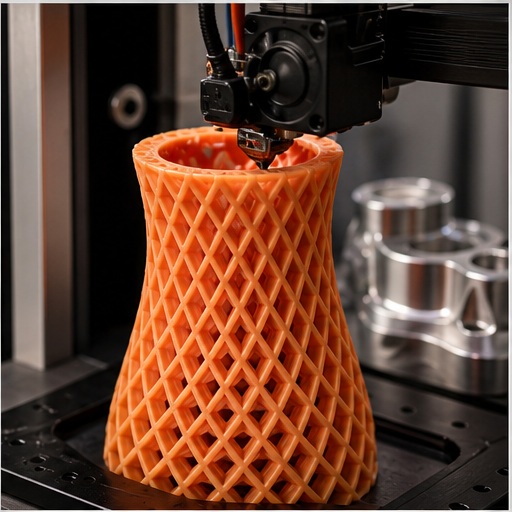 FDM lattice prototype being printed with CNC detail